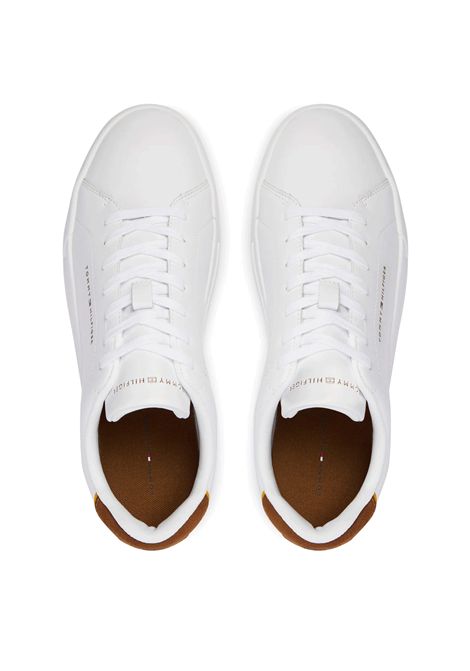 Scarpe Tommy Hilfiger Court Leather Detail Ess Bianco Marrone Uomo TOMMY HILFIGER | Sneakers | FM0FM05367-02R